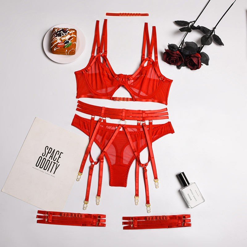 Conjunto de Lencería Rojo con Portaligas - Imagen 2