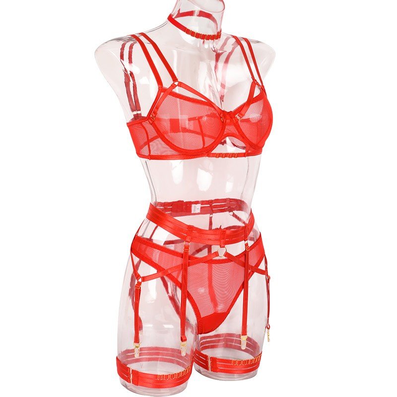 Conjunto de Lencería Rojo con Portaligas - Imagen 3