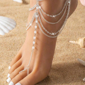 Tobillera plateada con cadenas