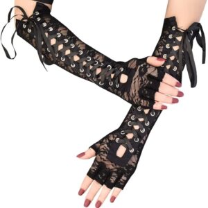 Guantes Largos de Encaje con Cintas Tipo Corset