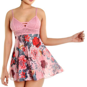 Babydoll floral con encaje rosa