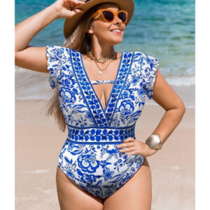 Traje de baño entero floral azul