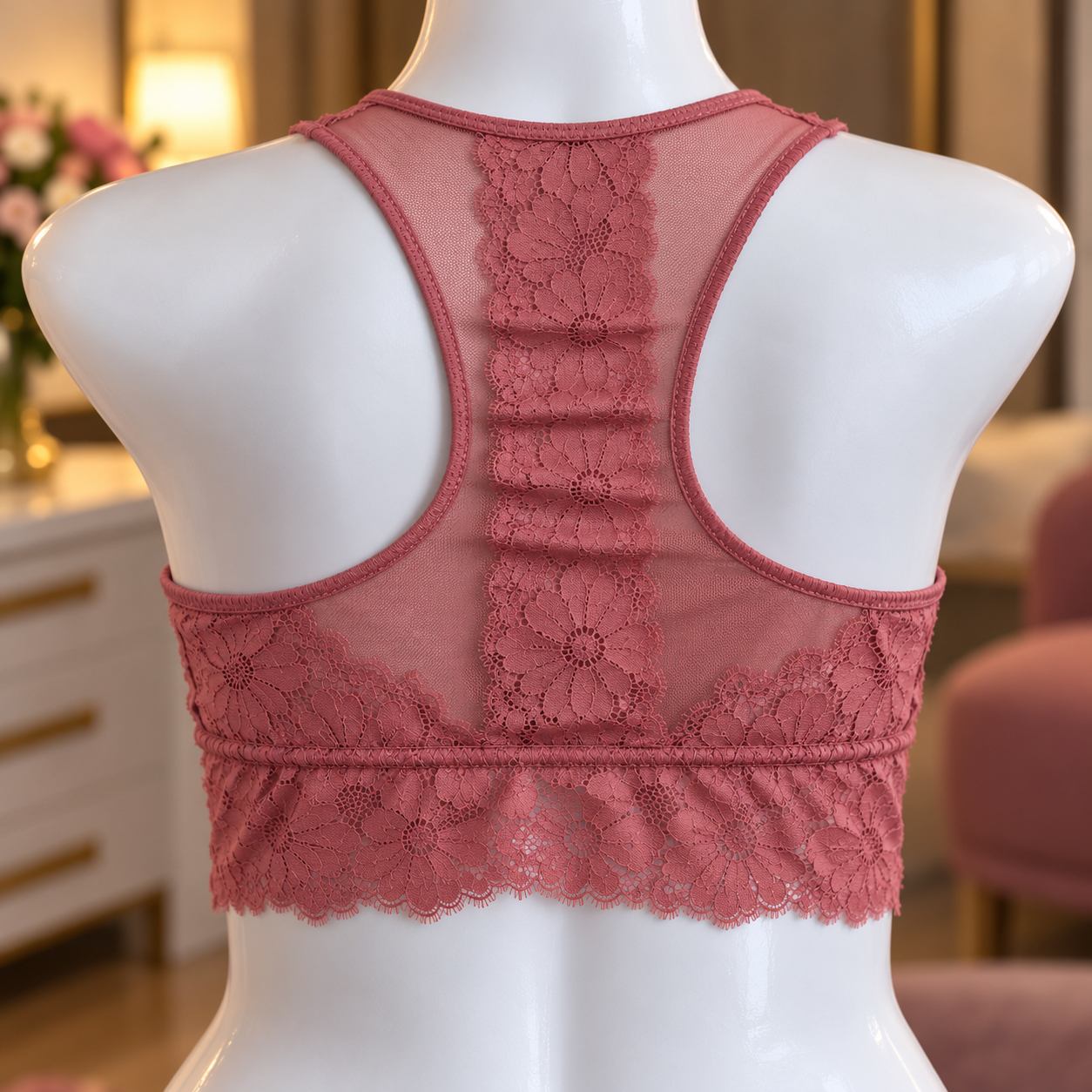 Bralette Rosa Vintage de Encaje Floral - Imagen 2